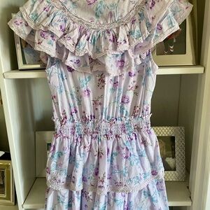 LoveShackFancy Ruffled Tiered Mini Dress in Blue and Lavender